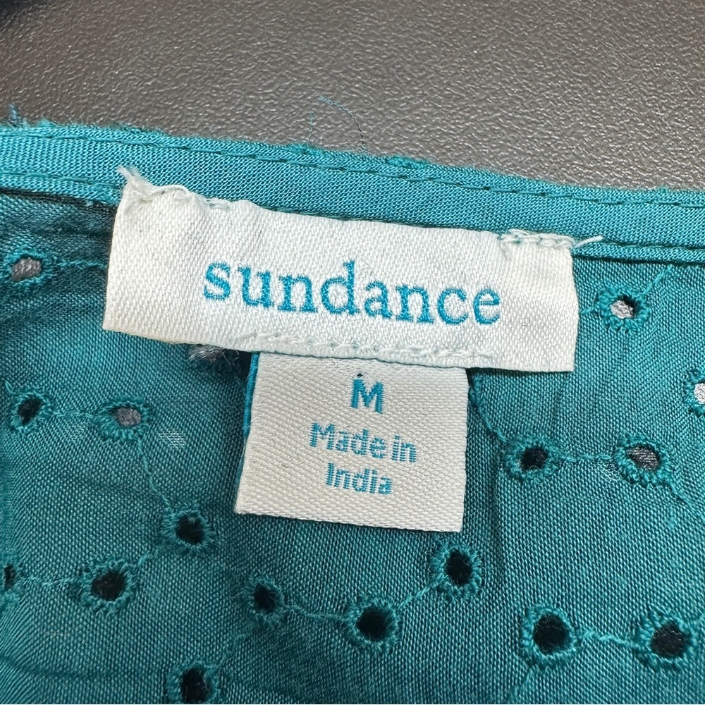 Sundance Adore Moi Long Sleeve Midi Dress Medium Pacific Teal Tiered Sheer Boho - Picture 6 of 12